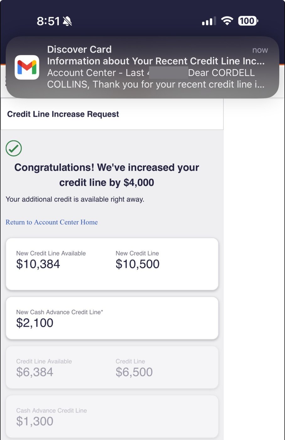 Credit limit increase approval 3 of 11