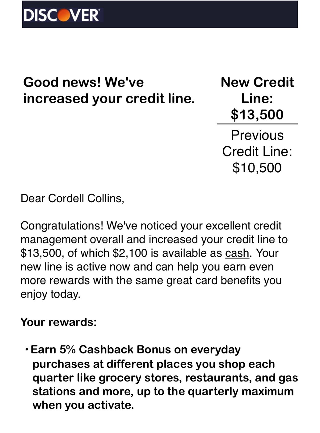 Credit limit increase approval 9 of 11
