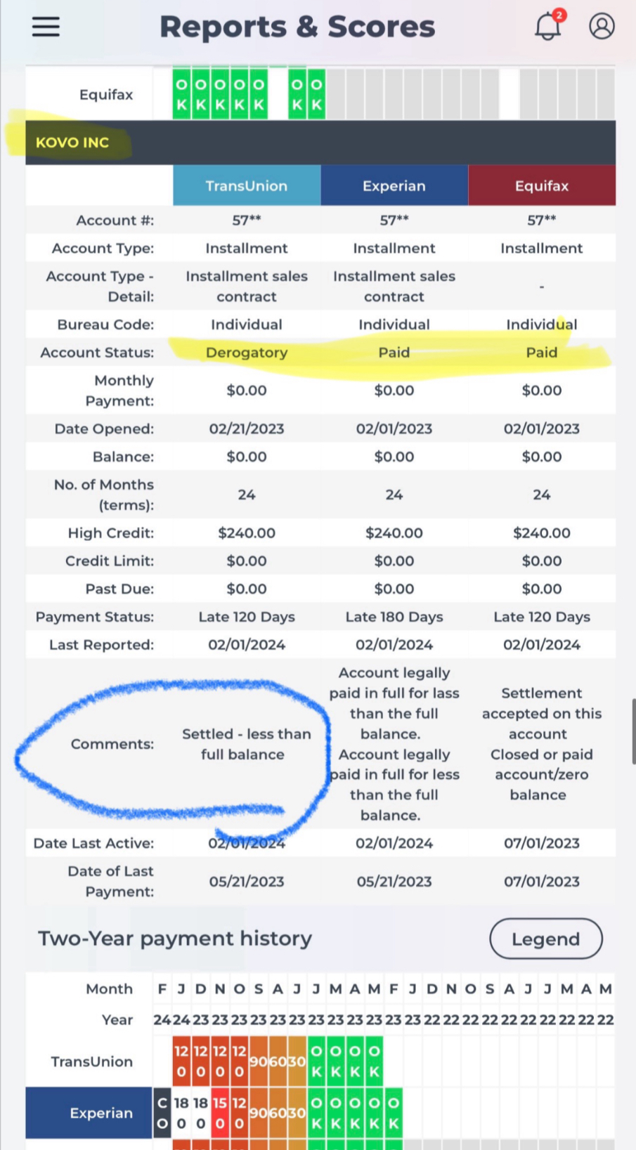 Settled Less Than Full Balance - Still Negative