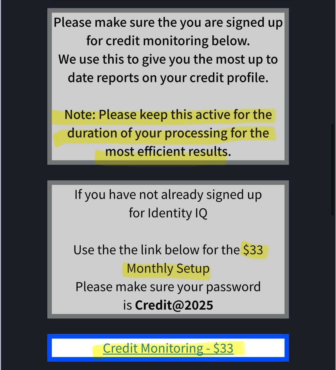 Credit Monitoring Signup