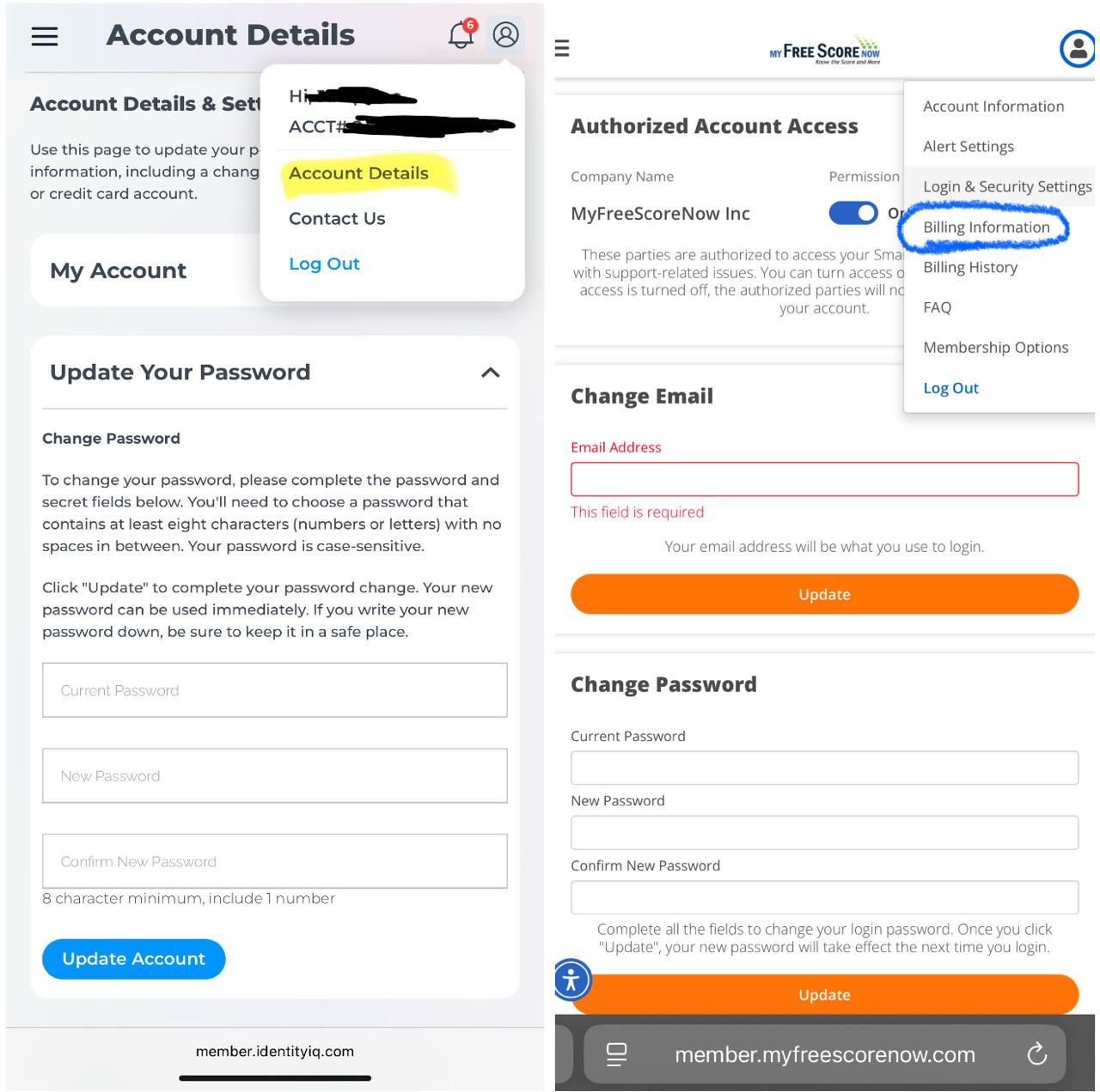 How to change your password on IDIQ and MFSN